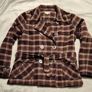 Maurices Chocolate Plaid Pea Coat